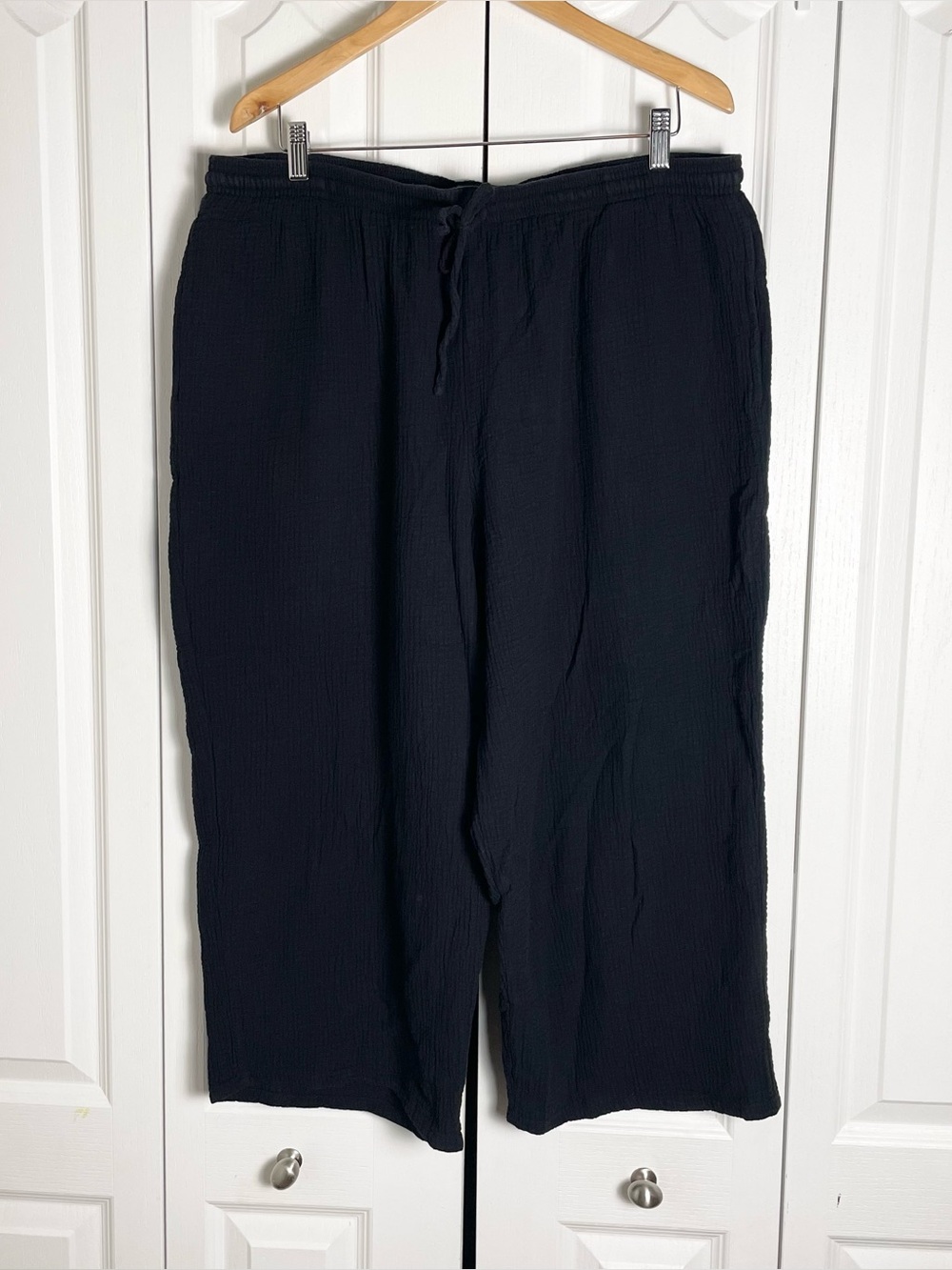 Jessica Simpson Gauzy Cropped Wide Leg Pants Women’s XXL Black Cotton Pull On